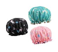 NIYANGLE 3Pcs Double Tier Shower Caps Cartoon Housework Sleeping Hat for Hair Protection for Long Hair Curly Styles Includes Unicorn Bunny Designs