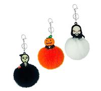 NIYANGLE 3pcs Halloween Keychains Fluffy PVC Hair Balls Pumpkin Death Designs Fun Keyring Decor for Bags Phones Car Keys Lightweight Durable Keychains