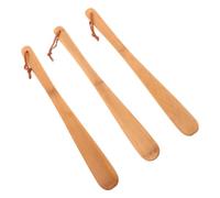 NIYANGLE 3pcs Khaki Bamboo Shoe Horn 15 Inch Long Handle for Elderly Men