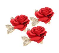 NIYANGLE 3pcs Red Rose Brooch Pins for Women Elegant Floral Lapel Pins with Secure Fastening Versatile Dress and Suit Accessories for Wedding Party Stylish and Detailed Design