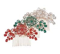NIYANGLE 3pcs Rhinestone Hair Comb Floral Foliage Metal Seven-tooth Side Comb for Brides Women Special Occasions Daily Wear Red Green White