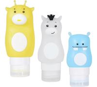 NIYANGLE 3pcs Silicone Travel Bottles Set for Toiletries, Compact and Portable Lotion Sub Bottles with Leakproof Design, Suitable for Travel and Trips, Featuring Deer, Horse, and Hippo