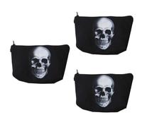 NIYANGLE 3pcs Small Cosmetic Makeup Bags with Skull Print Portable Makeup Pouches for Women Compact Handbags for Home Outdoor Holiday Use Black