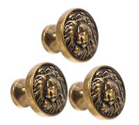NIYANGLE 3pcs Zinc Alloy Lion Head Cabinet Knobs Single Handles with Screws Creative Vintage Style Drawer Pulls for Wardrobe Cupboard Dresser Furniture Decor