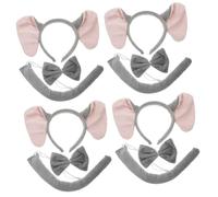 NIYANGLE 4 Sets Elephant Headband Bowtie and Tail Costume Set for Dress Up Parties Zoo Theme Wild Birthday Cosplay Playful Animal Accessories for Creative Fun
