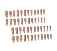 NIYANGLE 48pcs Flat-head Trapezoidal Armor Long Nail Art Stickers Nail Art Decor Accessories for Creative Manicure White and Purple Lines and Diamond-embedded Design for Home Salon Use