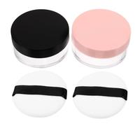 NIYANGLE 4pcs 20g Loose Powder Containers Set with Black Band Puff Compact Travel Makeup Storage Case for Foundation and Skincare On-the-go