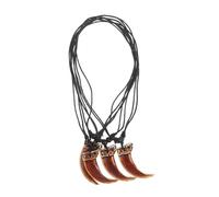 NIYANGLE 4pcs Adjustable Black Wax Rope Faux Tooth Necklace Vintage Style Unisex Punk Jewelry Lightweight Pendant Chain for Casual Party Wear