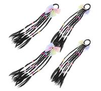 NIYANGLE 4pcs Braided Ponytail Hair Extensions with Bowknot Tie Clip, Black High Temperature Wire Material, Simple to Attach and No Irritation, for Parties and Festive Surprises