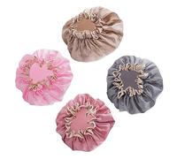 NIYANGLE 4pcs Double-layer Waterproof Bathing Caps Set, Reusable Shower Caps Hair Protection for Women, Hair Salon and Bath Use, Light Gold Pink Gray Dusty Rose Colors