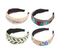 NIYANGLE 4pcs Embroidery Hairbands Wide Knotted Headbands Hair Accessories for Women and Girls Floral Pattern Blue Orchid Peach Heart Vine Leaf Designs