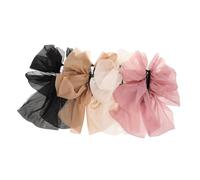 NIYANGLE 4pcs French Style Bow Banana Hair Clips Multi-layer Bowknot Ponytail Holder Clips for Women Vintage Hair Accessories in Black Khaki Ivory Pink for Daily Party Hairstyles