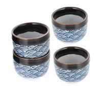 NIYANGLE 4Pcs Japanese Ceramic Sake Cup Traditional Glazed Teacups Hand-Painted Blue White Pattern Dishwasher Safe for Home Bar Sushi Restaurant Use