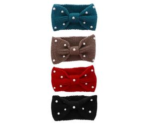 NIYANGLE 4pcs Knitted Hair Band for Women Wool Bow-knot Headbands Comfortable to Wear Protect Head and Ears from Cold Suitable for Skating and Hiking
