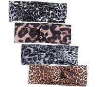 NIYANGLE 4pcs Leopard Print Hair Bands Elastic Sports Headbands for Women Soft Absorbent Yoga Headwraps Decorative Headdress for Outdoor Activities Workout Skincare