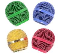 NIYANGLE 4Pcs Microphone Grill Heads Metal Mic Cover Replacement Mesh Grille for Cordless Mic Parts with Colorful Gold, Rose Red, Green, Sky - Suitable for Studio and Performance