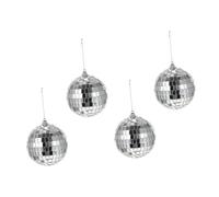 NIYANGLE 4Pcs Mirror Disco Ball Hanging Decoration Prop Glass Ball with Bright Reflection Classic Design Silver Shiny Disco for Birthday Parties Ceiling Showcase Adornment