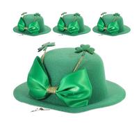 NIYANGLE 4pcs St Patrick's Day Hat Hair Clips Leprechaun Cap Barrettes Shamrock and Bow Irish Festival Mini Top Hat Headwear for Women Costume Tea Party