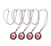 NIYANGLE 4pcs Wooden Soccer Pendant Necklaces with Canada Flag Pattern - Patriotic Football Fan Necklaces Retro National Flag Pendants for Match and Birthday