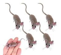 NIYANGLE 5 Pcs Fake Mice Realistic Simulation Mouse Toys for Cats, Flocked Mini Figurines Micro Landscape Decor, Small Mouse Props for Halloween Pranks, Novelty Joke Items