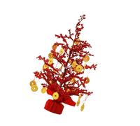 NIYANGLE 50cm Artificial Fortune Tree Decor Red Coins and Fruits, Spring Festival Tabletop Ornament for Home and Office, Chinese New Year Desktop Adornment