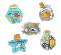 NIYANGLE 5pcs Cartoon Cat Brooch Pins Alloy Drift Bottle Design Safety Pin Clips for Women Party Wedding Accessories