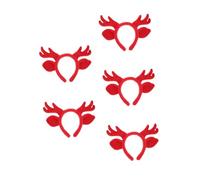 NIYANGLE 5pcs Christmas Reindeer Antlers Headband Plush Cute Deer Ears Cosplay Accessory for Women Holiday Party Reusable Festive Headwear in Red