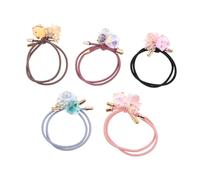 NIYANGLE 5pcs Crystal Flower Leather Hairband Soft Elastic Hair Ties Sparkling Crystals for Women Casual Party Hairstyles in Pink Black Blue Purple