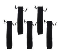 NIYANGLE 5pcs Drawstring Pen Sleeve for Children, Black Lint Pouch | Pen Storage, Flannelette Lining, Drawstring Closure, 3x16cm Size, Simple Five-piece Set
