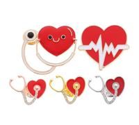 NIYANGLE 5pcs Heart Shaped Stethoscope Badge Zinc Alloy Brooches for Nurses Doctor Accessories, Easy to Match and Won't Tear Clothes, for Sweaters and Blouses