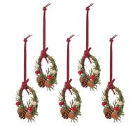 NIYANGLE 5pcs Mini Christmas Wreath for Dollhouse Decoration with Intricate Craftsmanship, Lightweight and Reusable Artificial Hanging Wreath Made of Wooden, Polyester, and Plastic