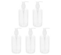 NIYANGLE 5pcs Portable 300ml White Plastic Lotion Dispensers Refillable Pump Bottles Easy to Apply Liquid Shampoo Bottles for Bathroom and Home Use