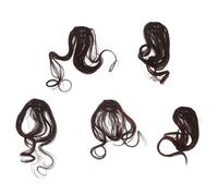 NIYANGLE 5pcs Realistic Wigs Dark Brown Curly Fake Bangs Secure Clip on Natural Looking Hairpiece for Women's Daily and Occasional Wear