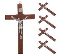 NIYANGLE 5pcs Wooden Crucifix Pendants Handcrafted Religious Cross Charms for DIY Christian Jewelry Making Catholic Faith Accessories Deep Brown