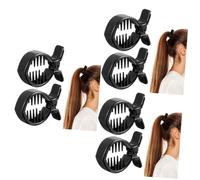 NIYANGLE 6 pcs Black Round Inner Toothed Hair Clips Strong Tension Fish Tail Ponytail Holders Durable Hair Claw Clips for Updo Styling