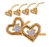 NIYANGLE 6pcs Heart Shape Nose Rings Studs for Women Men Surgical Metal Piercing Jewelry Sparkling Zircon Evil Eye Design Comfortable Non-irritating Septum Hoop