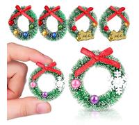 NIYANGLE 6Pcs Mini Christmas Wreath Decorations for Doll House, Small Wreaths Garland Ornaments for Festive Micro Landscapes Xmas Tree Party House Craft Decor
