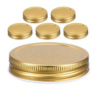 NIYANGLE 6pcs Pre-drilled Feeder Lids for Regular Mouth Mason Jars, Impact Resistant Iron Caps with Golden Finish, Reusable Entrance Jar Waterer for Beekeeping Supplies and Hive Feeding
