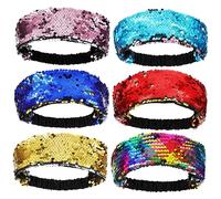 NIYANGLE 6pcs Sparkly Sequin Headband for Women Girls Elastic Wide Headbands Reversible Glitter Fashion Hair Accessories