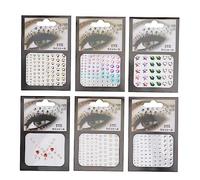 NIYANGLE 6sheets Eye Rhinestone Stickers for Art Self-adhesive for Parties Festivals and Makeup White Gold and Mixed Colors