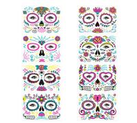 NIYANGLE 8 Sheets Glow the Dark Halloween Face Temporary Tattoos Stickers, Easy to Apply Paper Material with Chic Festival Style for Day the Dead and Masquerade