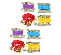 NIYANGLE 8pcs Belly Dance Wrist Bands with Shimmering Coins Boho Stretchy Bracelets for Women Dancewear Accessories in Red Purple Yellow for Holiday Performances and Parties