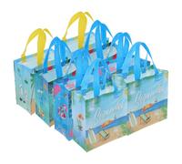 NIYANGLE 8pcs Hawaiian Non-woven Tote Bags Set with Handles, Foldable Summer Beach Shopping Bags for Party, 23x22x11cm Tropical Themed Handbags for Holiday and Luau