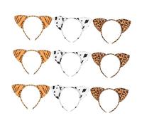 NIYANGLE 9pcs Plush Leopard Print Cat Ears Headband Set Soft Comfortable Animal Hair Hoops for Party Cosplay Spa and Daily Wear Stylish Lightweight Accessory