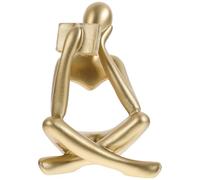 NIYANGLE Abstract Reader Sculpture Figurine Resin Art Statue for Home Office Shelf Decor, Minimalist Thinking Man Ornament in Gold Finish, Modern Nordic Tabletop Decoration