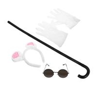 NIYANGLE Adult Mouse Costume Accessories Set with Cute Mouse Ears Headband, White Gloves, Blind Cane and Sunglasses, Comfortable and Universal Fit, Soft Lightweight Materials for Halloween