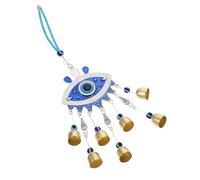 NIYANGLE Alloy Evil Eye Wind Chime Hanging Decoration with Colored Glazes for Courtyard and Dining Room, Drive Bad Fortune and Beautiful Artistic Garden Ornament, Blue Metal Wind Bell