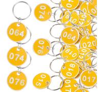 NIYANGLE Aluminium Number Tags Set 1-100 with Key Ring, Yellow Metal Luggage Id Storage Labels for Suitcase, Hotel, Dormitory, and Key Identification