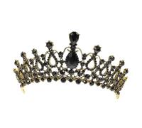 NIYANGLE Baroque Crown Rhinestone Tiara Hollow Teardrop Diamond Bridal Headpiece Alloy Black for Bride Women Wedding Birthday Prom Ceremony Costume Party Decor