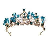 NIYANGLE Baroque Style Blue Rhinestone Crystal Tiara Elegant Wedding Headpiece for Brides for Parties Dances and Special Occasions Charming Bridal Hair Accessory